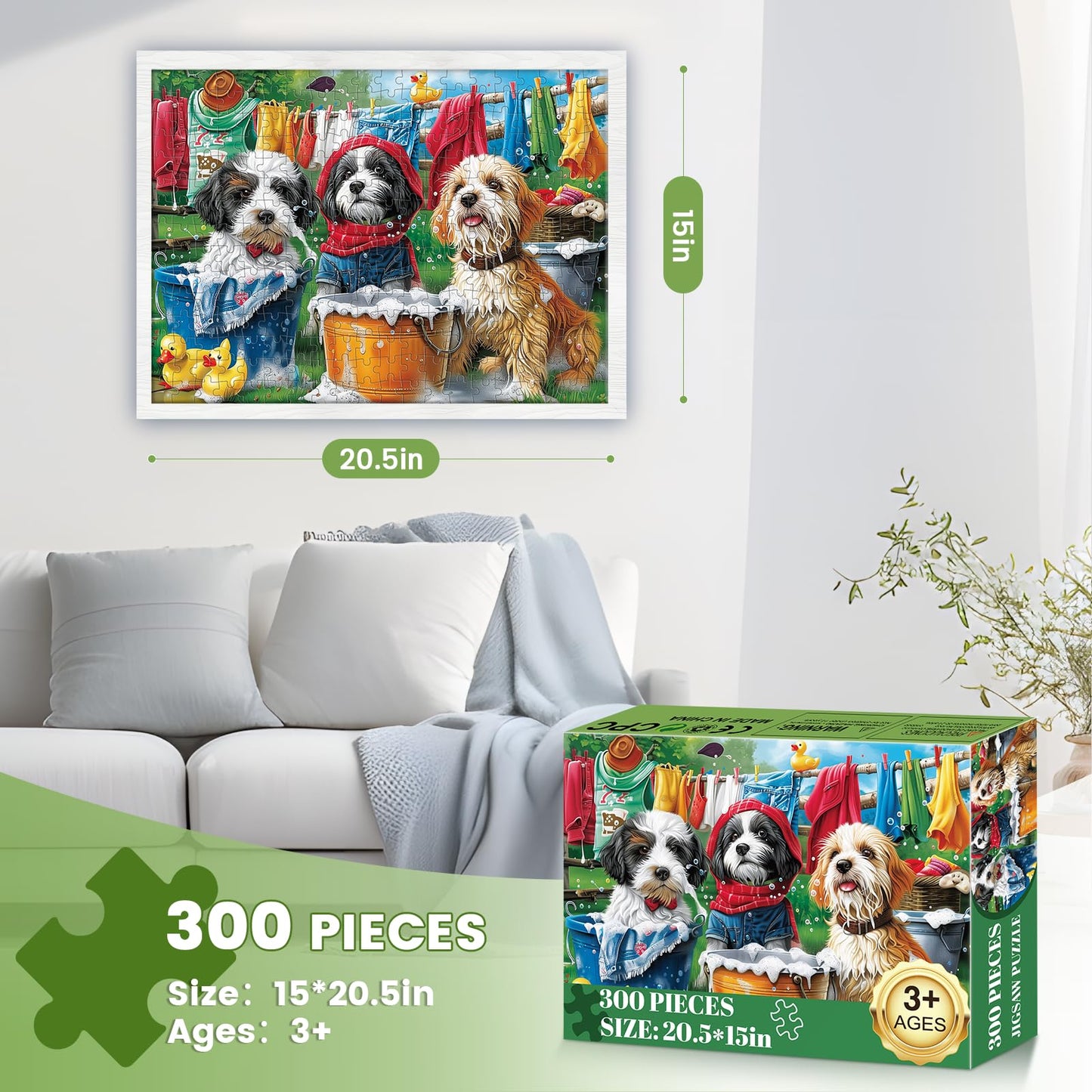 300 Piece Puzzles for Adults,Cute Dogs Jigsaw Puzzle for Adults Kids Seniors,Recycled Cardboard Dogs Large Piece Puzzle 300 Piece,Family Activity Great Gift for Family Friends 20.5 * 15 in