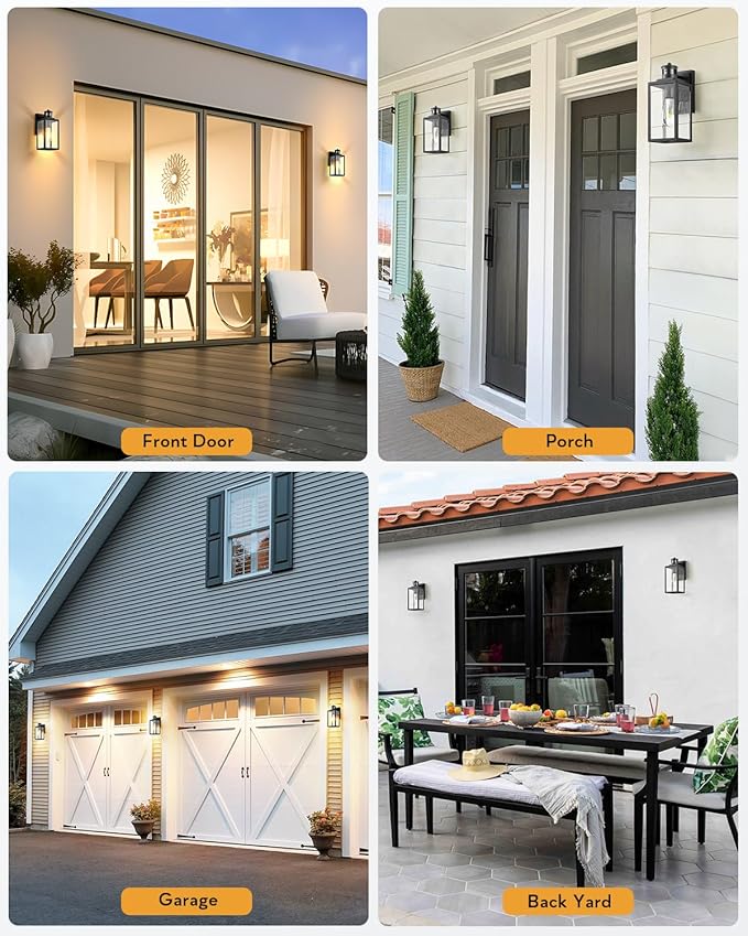 VIANIS 2 Pack Motion Sensor Outdoor Wall Lights, Matte Black Outside Lighting Fixtures for House, Exterior Porch Lights Wall Mount Sconce, Waterproof Dusk Dawn Sensor Coach Lanterns Outdoor Wall Lamps