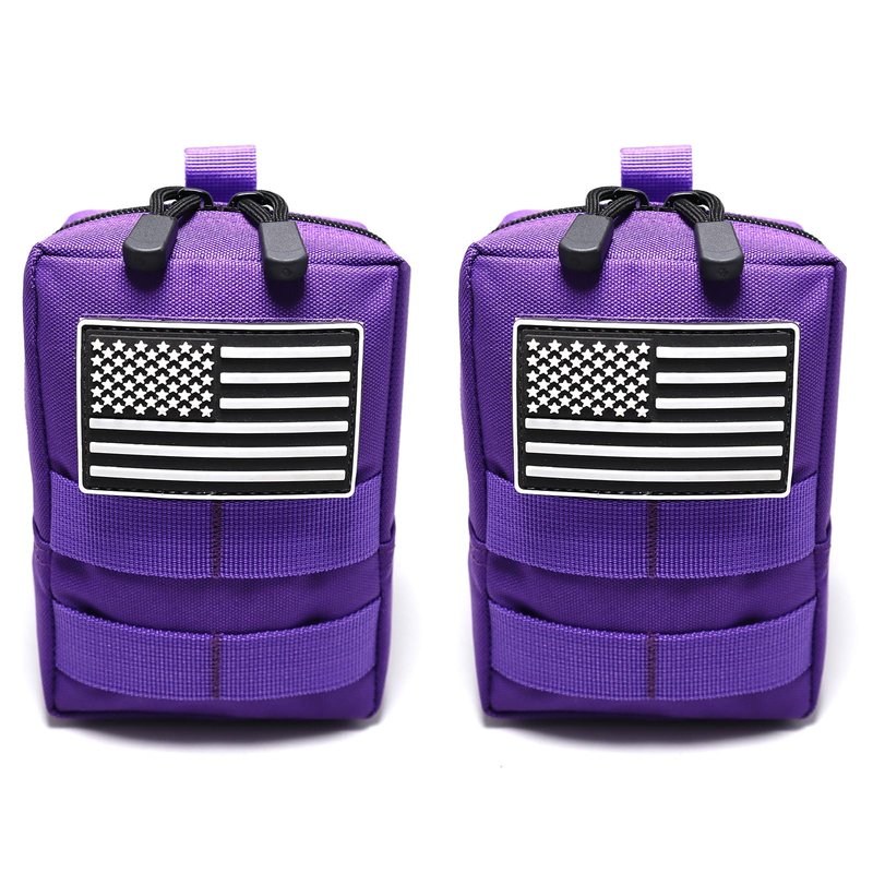 2 Pack Tactical Molle Pouches Small Molle Utility Pouch Small Tactical Accessory Bag Belt Pouches Vest Pouch Compact Water-Resistant EDC Pouch with Flag Patch (Purple)