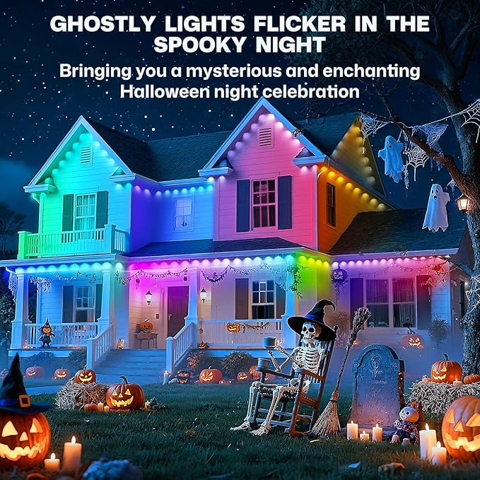 Permanent Outdoor Lights, 100ft Smart Eave Lights with 72 LED Lights, IP67 Waterproof, App Control, Outdoor String Lights, DIY RGB+IC Light for House Christmas Halloween Decorations, White