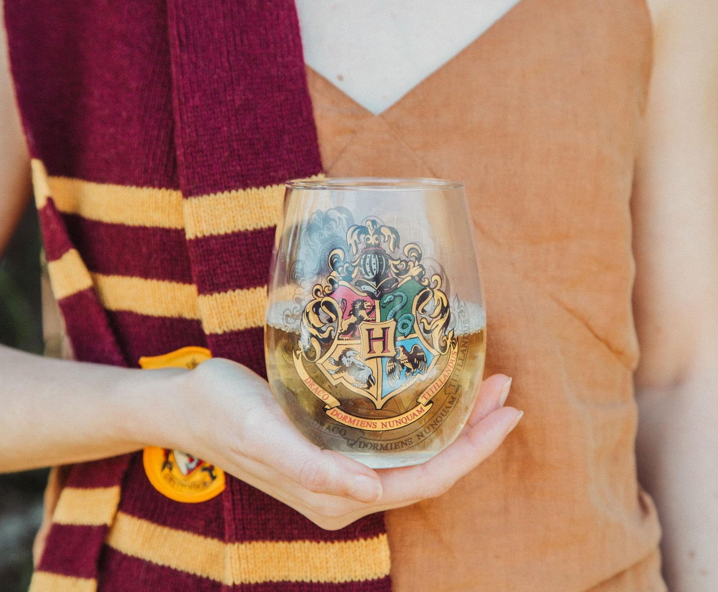 Silver Buffalo Harry Potter Hogwarts Crest Stemless Glass w/Display Box, 20 Ounces