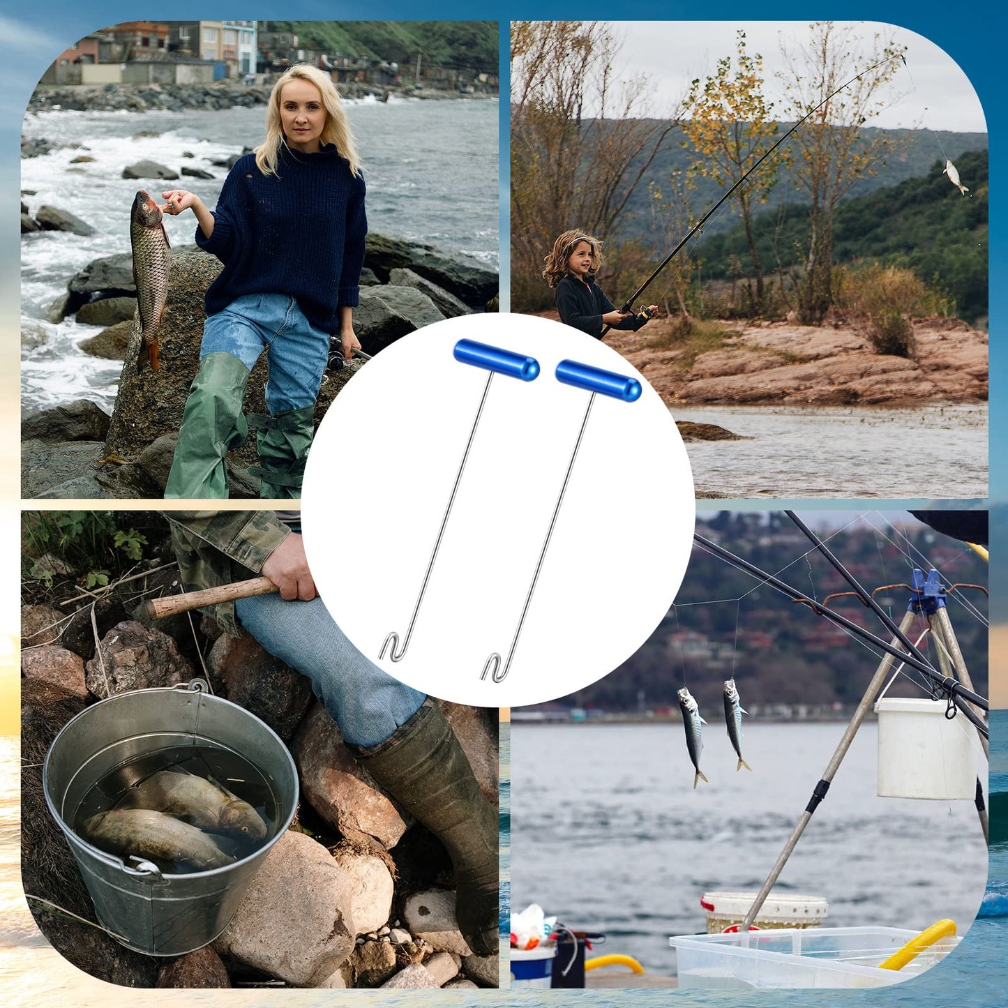 Sotiff 2 Pcs 12 in Stainless Steel Fish Hook Remover Tools Summer Fishing Hook Quick Removal Device Saltwater Dehooker Aluminum and Fish Dehooker for Fisherman(Blue)