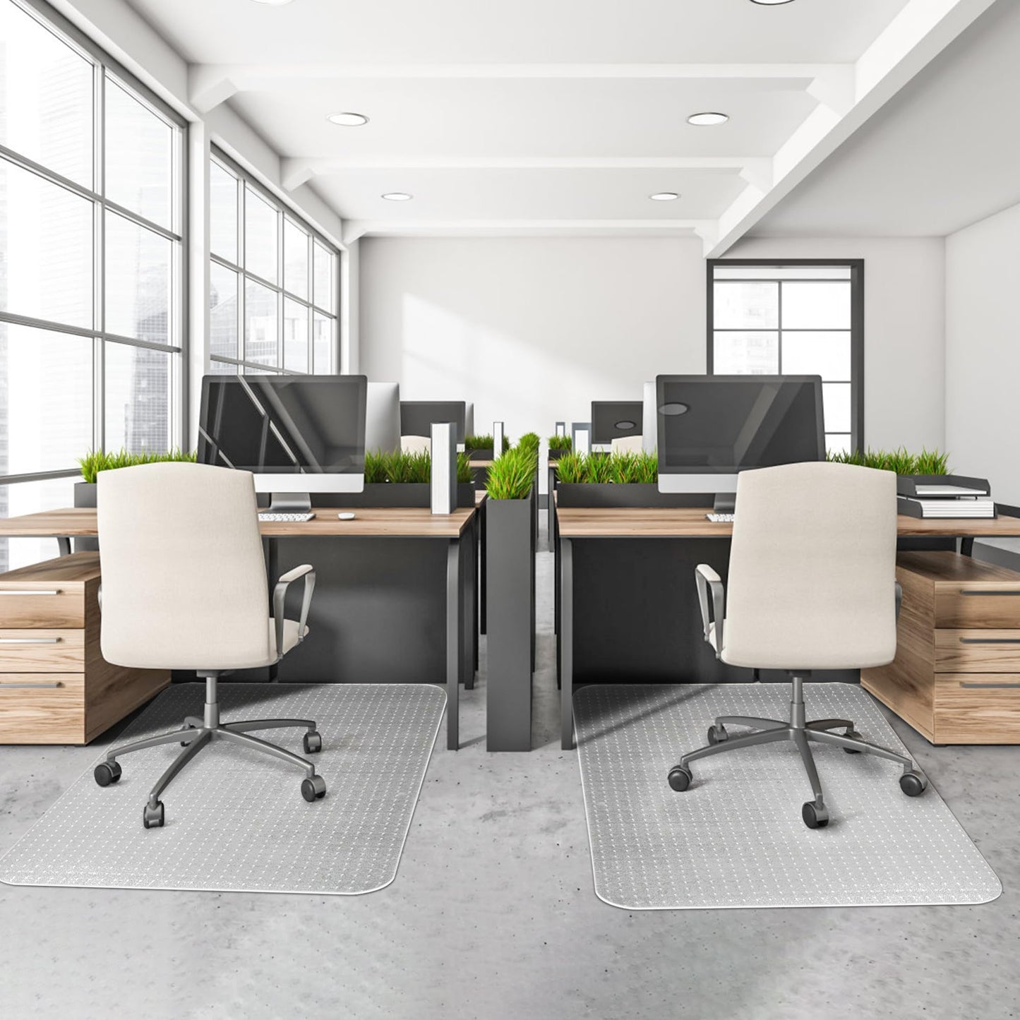 BesWin Office Chair Mat for Carpeted Floors, 60" X 48" Transparent Desk Chair Mat for Low Pile Carpets, Plastic Floor Mat for Office Chair on Carpet for Work, Home, Gaming, Easy Glide (Rectangle)
