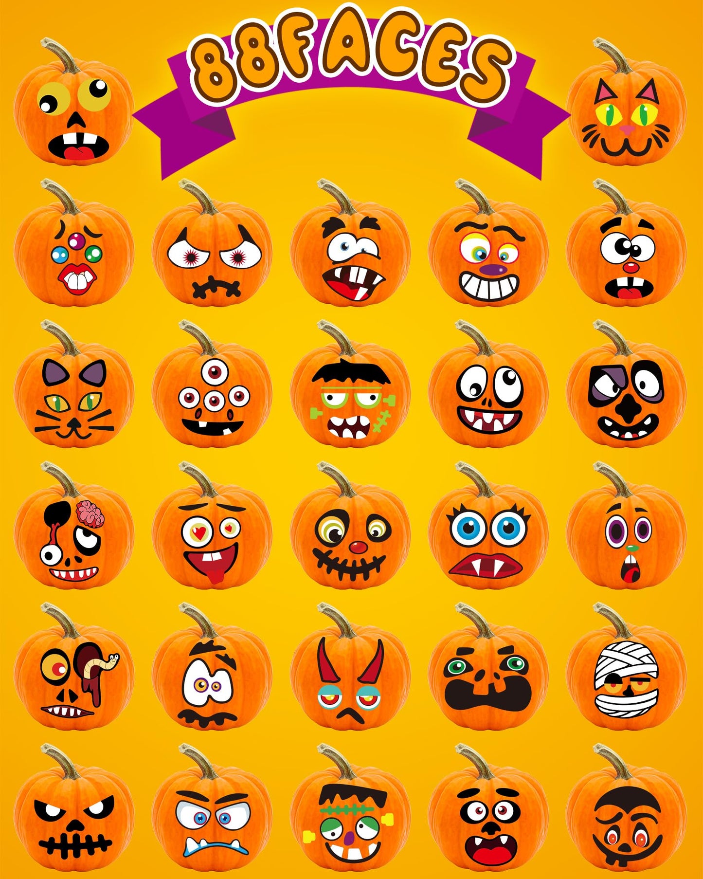 Oomloid Halloween Pumpkin Stickers for Kids, 88 Funny Face Pumpkin Decorating Kit, Halloween Crafts Games Halloween Pumpkin Painting Kit for Halloween Party Decorations