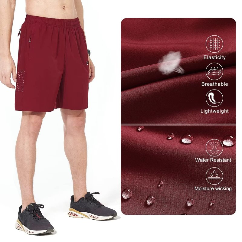 NORTHYARD Men's Athletic Running Shorts Gym Workout 7"/9"/5" Quick Dry Lightweight Sports Basketball Tennis 3 Zipper Pockets WineRed S