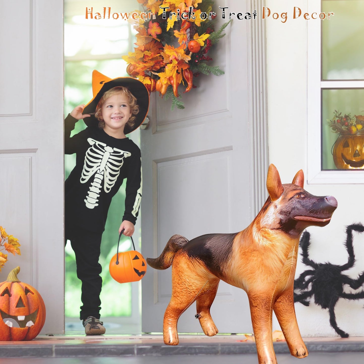 Jet Creations German Shepherd Inflatable – 43" L x 30" H – Halloween & Fall Decorations for Home, Office, Birthday Parties, Police Dog/K9, Animal Toy for Ages 3+, Black & Tan, 1 Pc