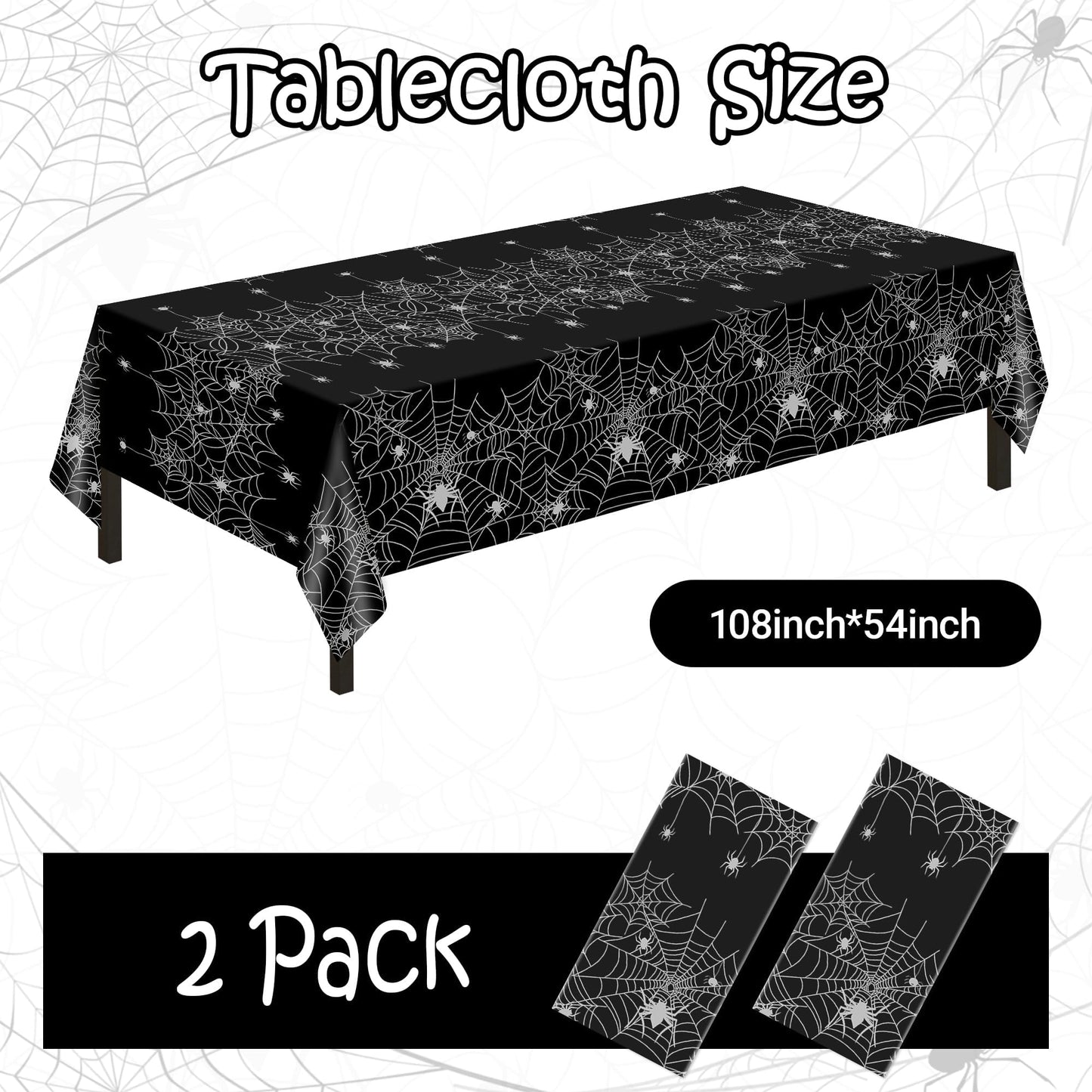 Halloween Tablecloth,2 Pack Disposable Plastic Tablecloth 54"x108" Halloween Decorations,Black Table Cloth for Birthday Decors,Spider Web Table Cover,Party Supplies for Indoor or Outside,Home,Dinner