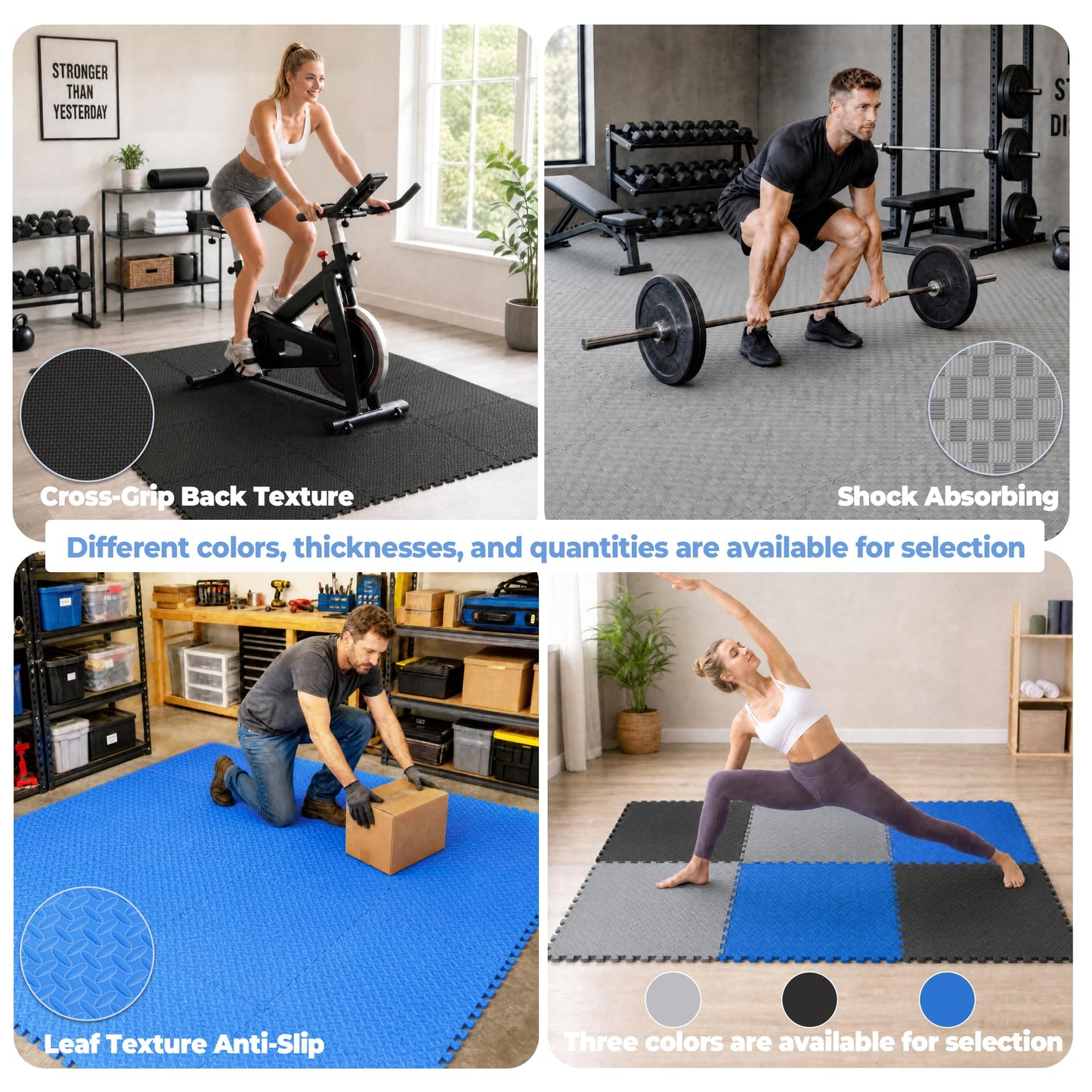 HulkFit Puzzle Exercise Mat, 3/4 Inch EVA Interlocking Foam Gym Flooring for Home Gym, Garage, Apartments, High-Density Shock-Absorbing Floor Tiles for Workout Equipment, MMA, Gymnastics, 24 Tiles