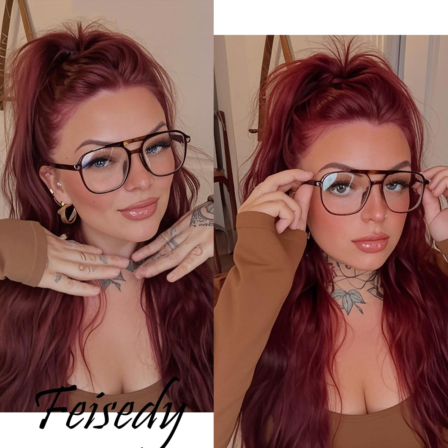 FEISEDY Blue Light Blocking Glasses Fake Nerd Clear Square Computer Lightweight Pilot Glasses Frame Oversized B2866