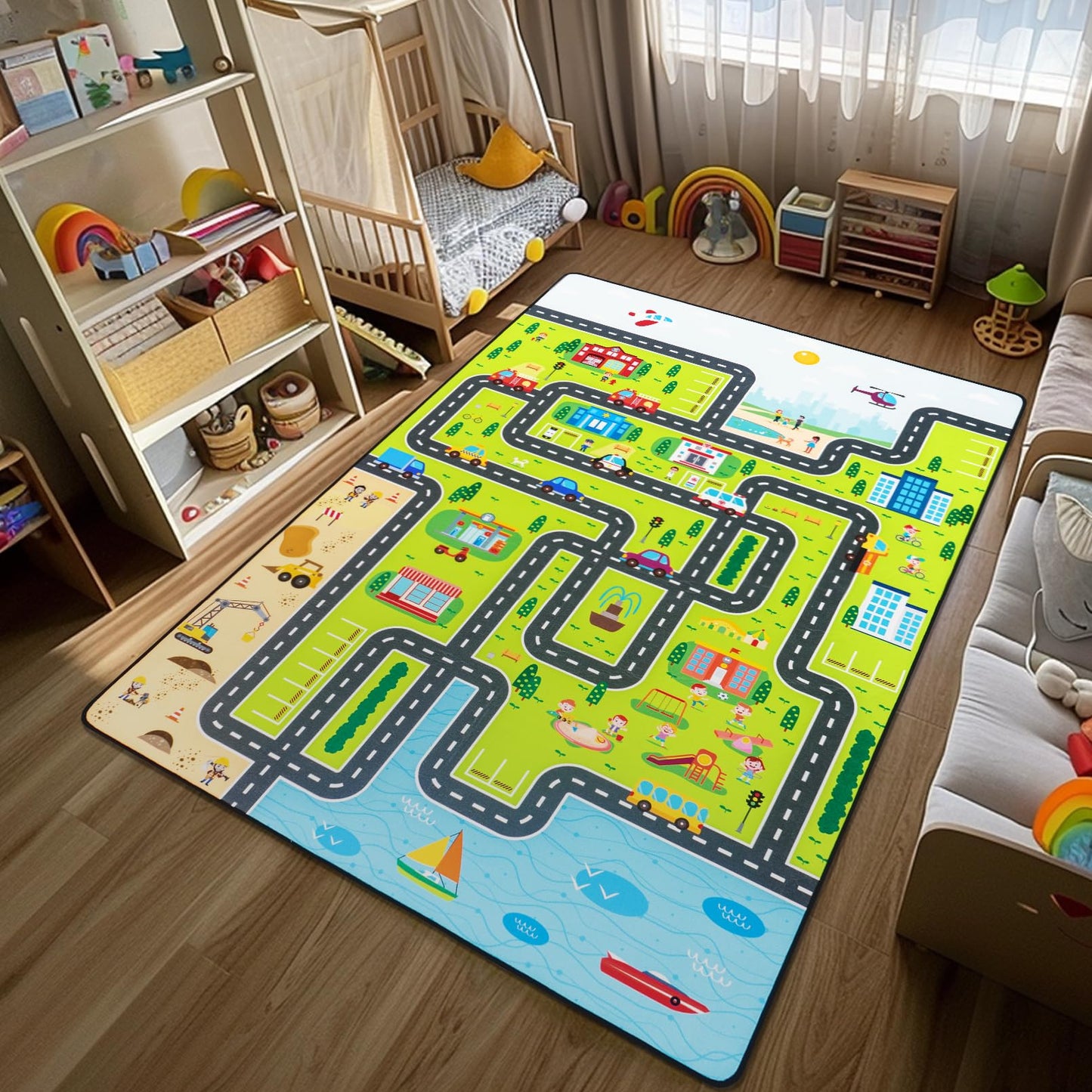 8' x 10' Kids Carpet Playmat Rug, Track Car Play Rugs for Kids Car Rug Education City Traffic Road Map Fun Carpets for Baby Toddler Boy Bedroom Playroom