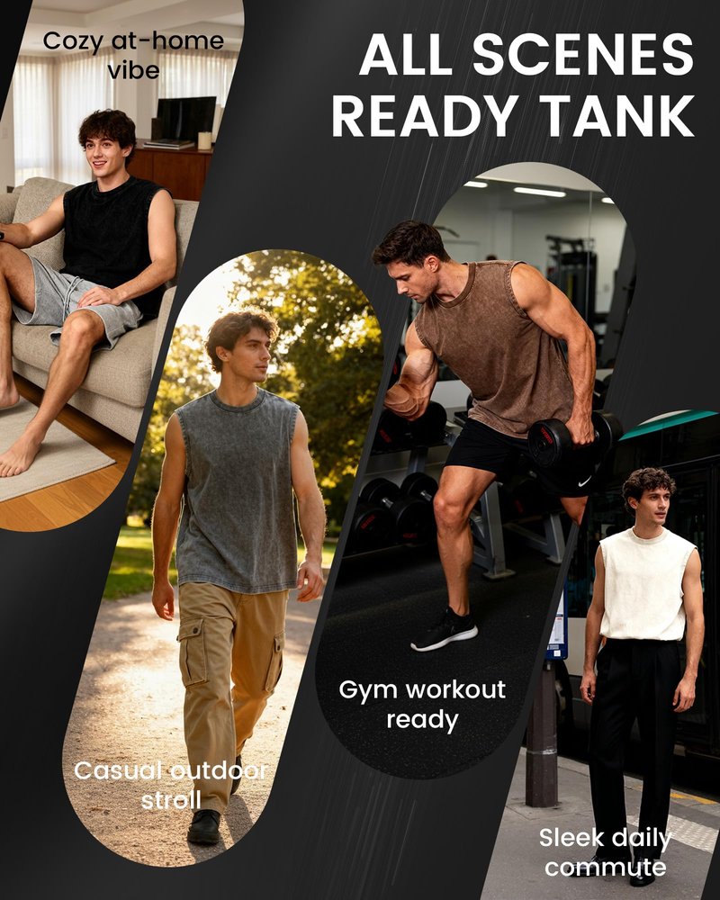 TinyChoice Men's 3-Pack Sleeveless Tank Tops Gym Muscle Acid Wash Workout Tees Cut Off Loose-Fit Athletic T-Shirts, Black Coffee Grey, S