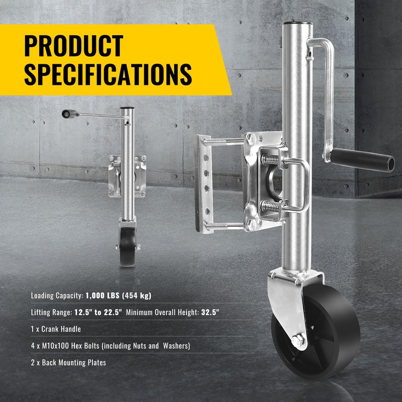 MaxxHaul 10" Lift Swing Back Trailer Jack - 1,000 lb Capacity Heavy Duty Bolt-On Trailer Tongue Jack with 6" Smooth-Rolling Wheel and Side Wind Handle (70148)