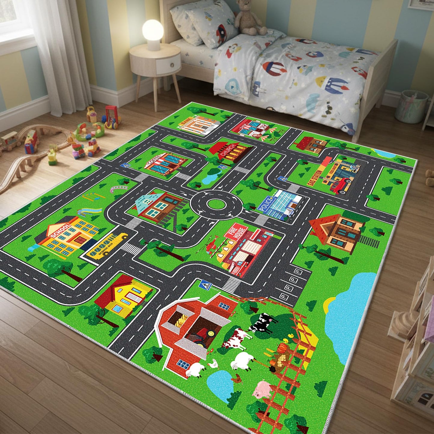 Kids Carpet Car Play Rug, City Life Traffic Road Kids Rug Playmat,Non Slip Children Educational Game Car Mat Area Rug for Playroom Boys Bedroom Classroom (59X39.4 INCH, Style 1)