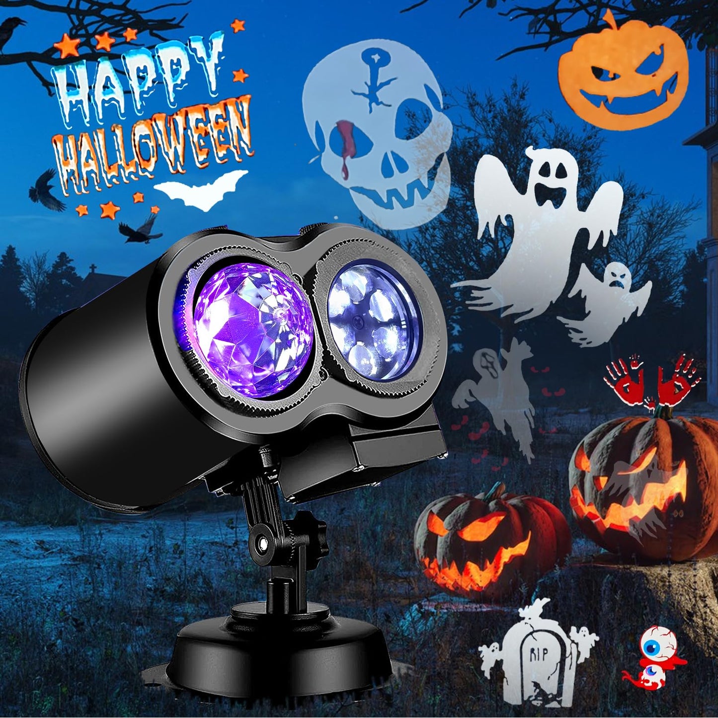 Brighter Halloween Decorations Projector Lights for Home, 2025 Upgraded Holiday Projectors with 19 HD Replaceable Slides (Ocean Wave & Patterns), Weather Proof Halloween Projector Light Show