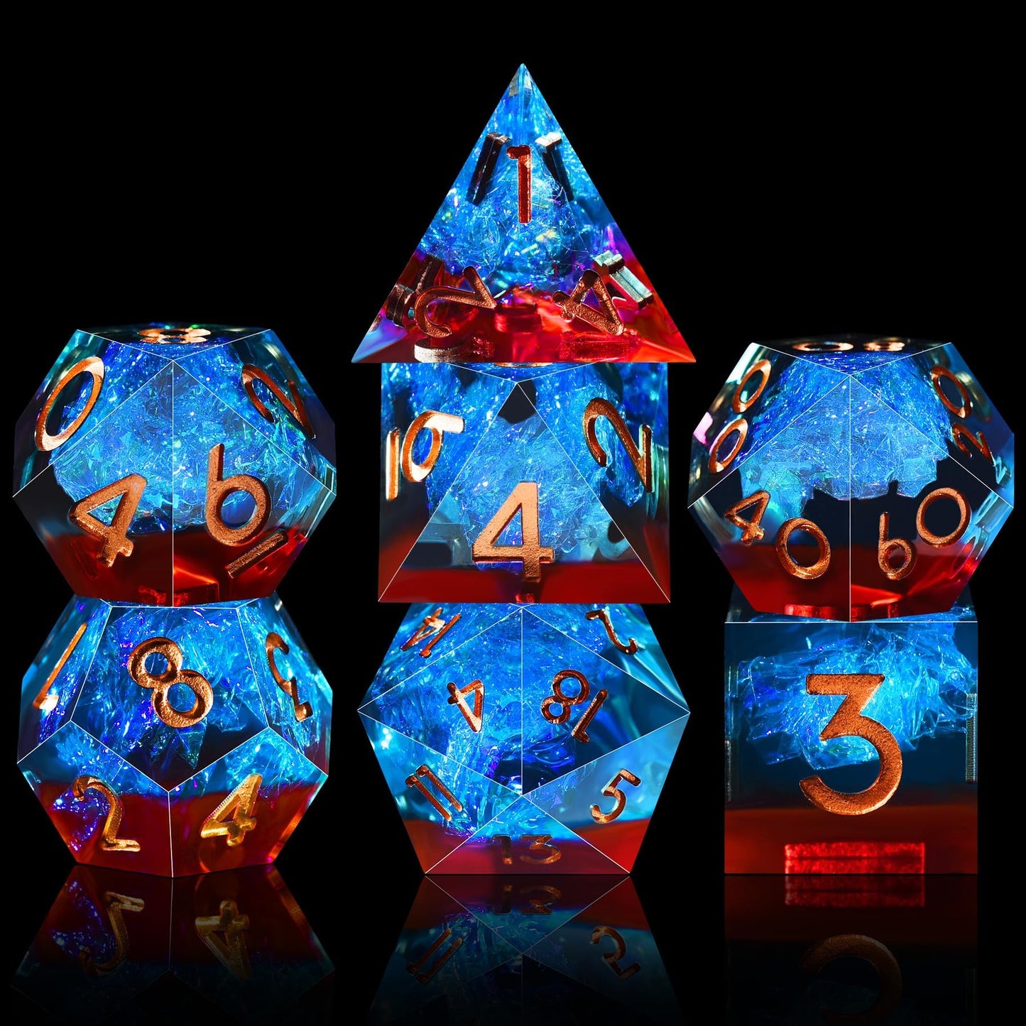AUSTOR 7-Die DND Dice Set Handmade Sharp Edge Polyhedral Dice for Dungeons and Dragons RPG MTG Table Games(Flame Red & Ice Blue)
