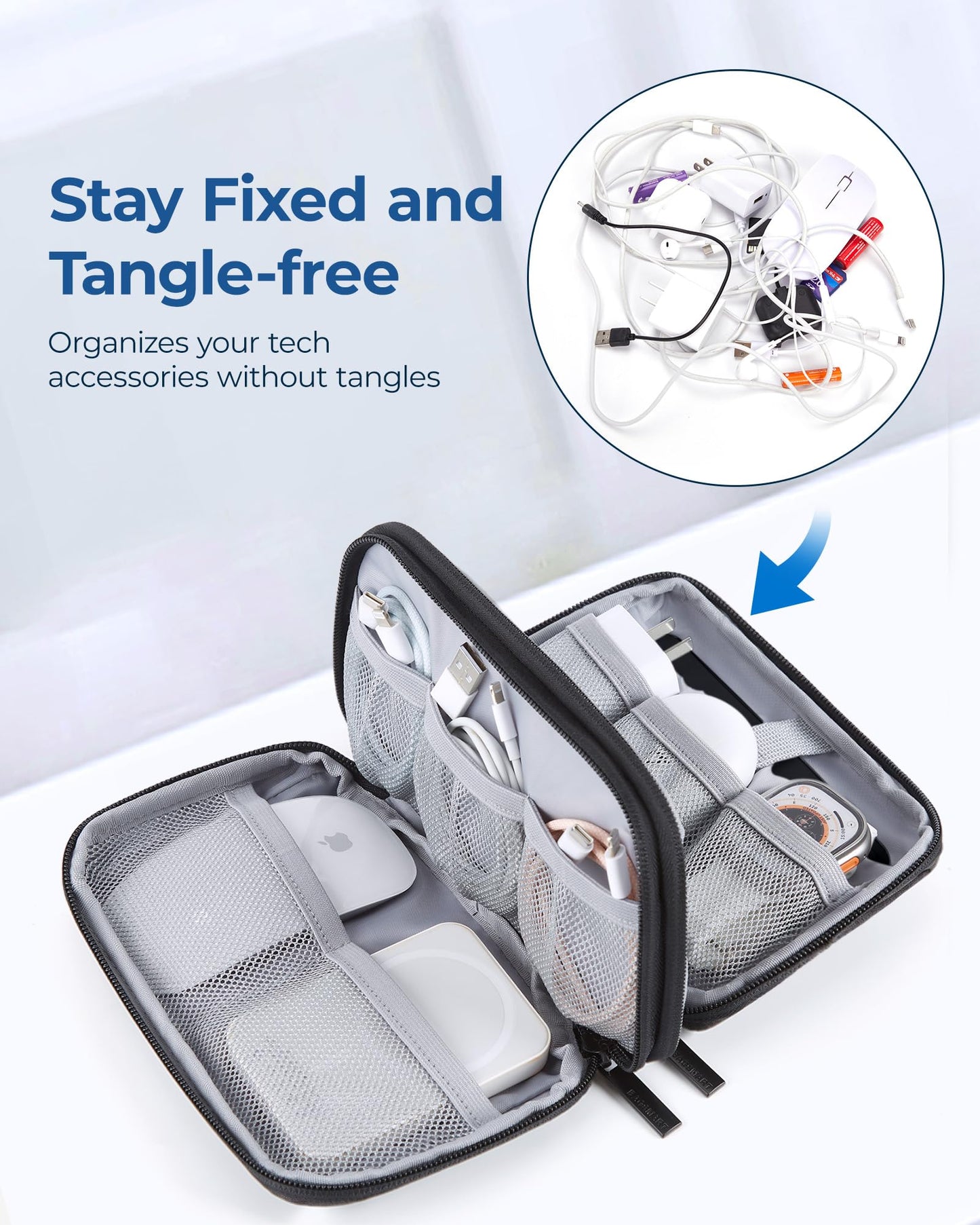 BAGSMART Electronics Organizer Travel Case, Cable Charger Cord Tech Organizer Pouch for Phone Charger Accessories, Black