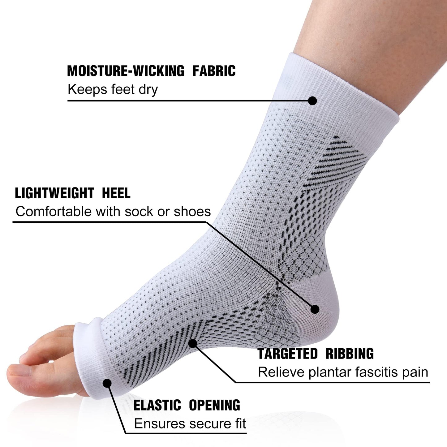 cheap4uk 4 Pairs Neuropathy Socks Compression Socks for Women & Men Plantar Fasciitis Socks Ankle Support Brace for Sprained Ankle Breathable Anti-Slip Soothe Socks for Pain Relie(White,5-7.5)
