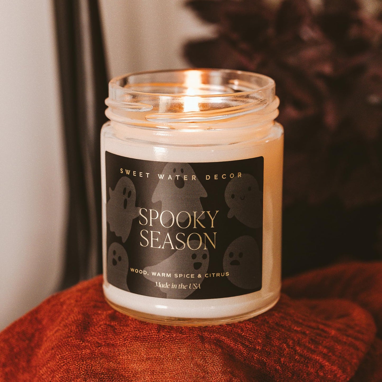 Sweet Water Decor Halloween Candle - Scented Candle with Wood, Warm Spice, and Citrus Scents - Decorative Candle with 40 Hours Burn Time - Perfect Spooky Candles Gift - Patterned Jar Candle 9oz
