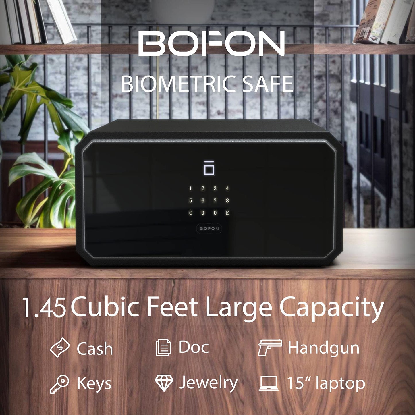 BOFON W-Series Security Box with Key, Safe Box,1.45 Cubic Fingerprint Password,Safety Boxes for Home