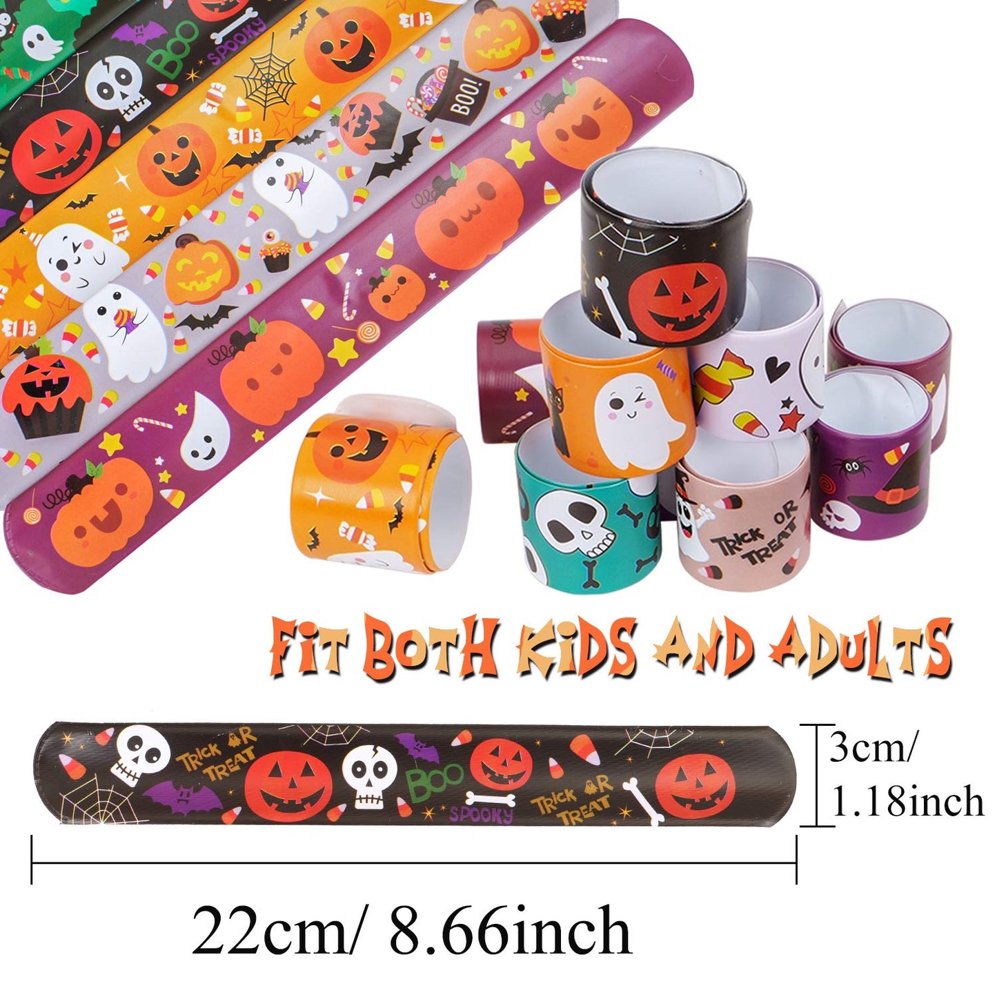 CCINEE 48pcs Halloween Slap Bracelets Assorted Bulk Pumpkin Zombie Witches Snap Bracelet Wristbands for Kids Halloween Party Gift Bag Filler Supply…