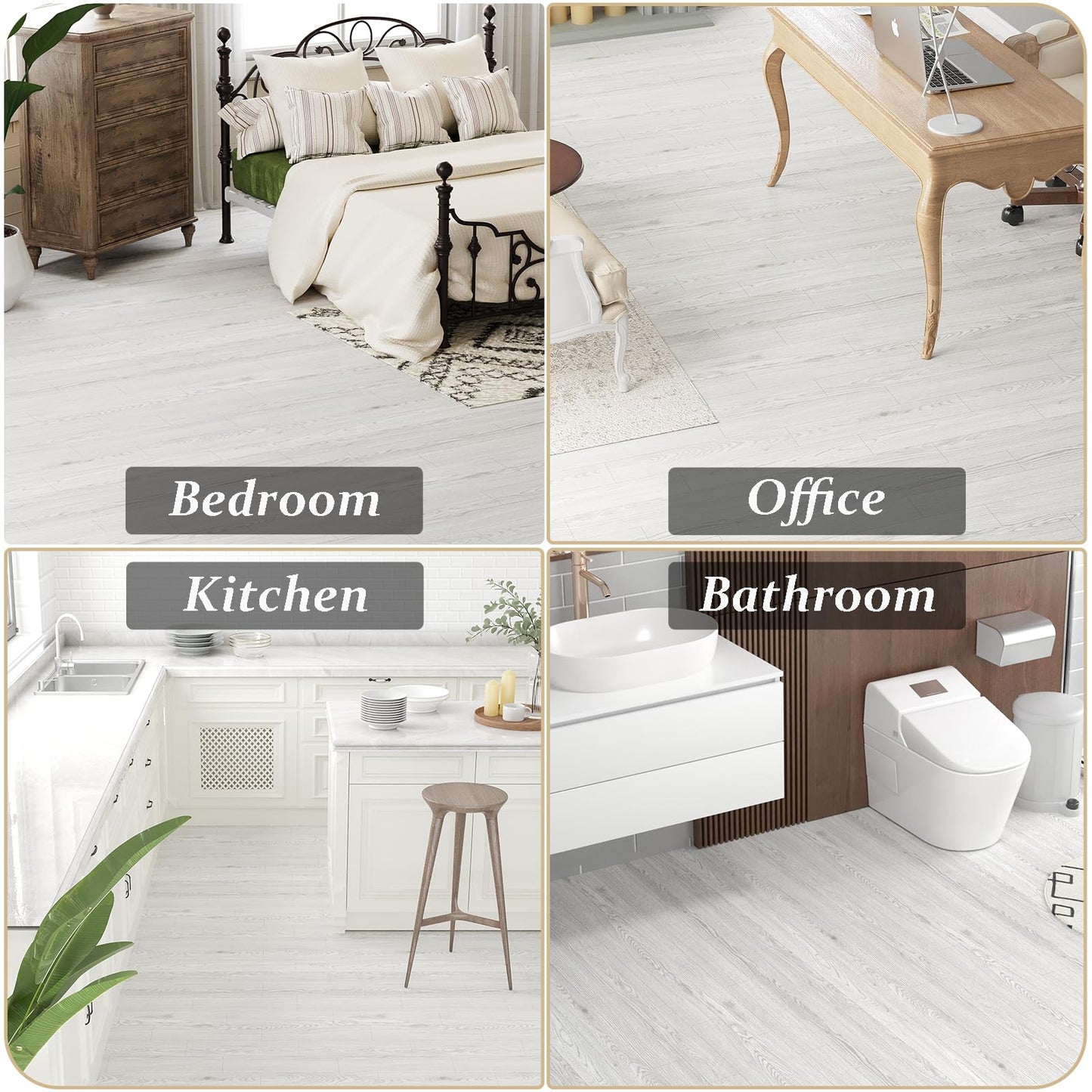 WIFEA Self Adhesive Vinyl Flooring Roll 23.6"x 118"/19 Sq.Ft Wood Grain Peel Stick Floor Tiles, Wear-Resistant and Waterproof Vinyl Plank Flooring for Bedroom Living Room Office Balcony RV White Grey