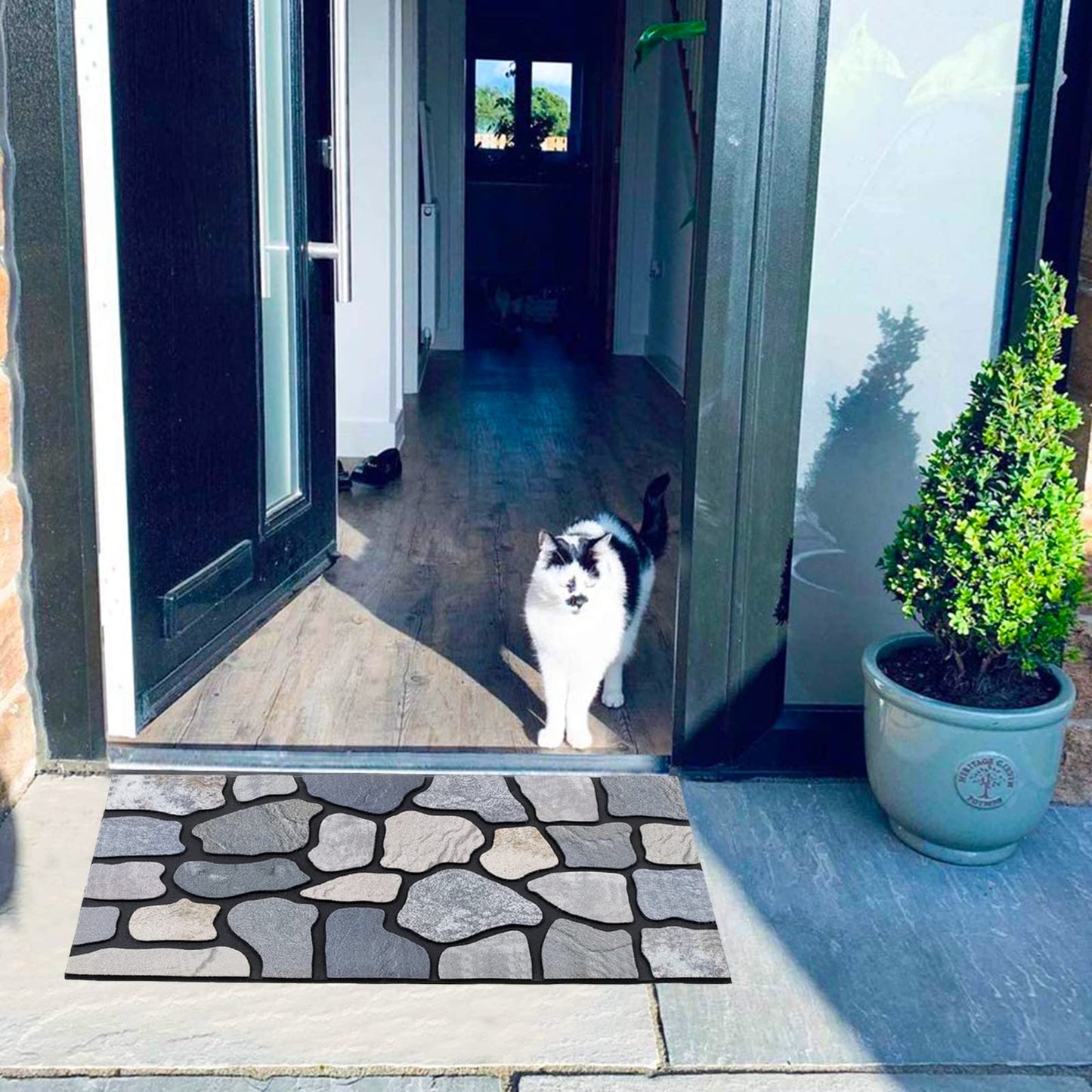 CHICHIC Welcome Door Mat 18X 30 Inch Front Doormat Outdoors for Home Entrance Outdoors Mat for Outside Entry Way Doormat Entry Rugs, Heavy Duty Non Slip Rubber Back Low Profile, Stone