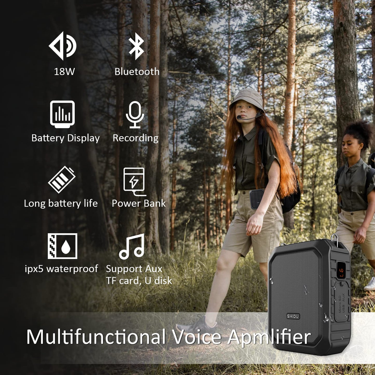 Personal Voice Amplifier for Teachers - Portable Speaker with Wired Headset Microphone 18W Waterproof IPX5 Waistband Voice Enhancer Megaphone for Indoor and Outdoor Activities, Teaching, Speech…