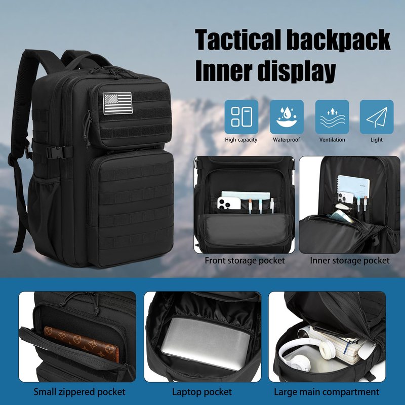 Wotony Military Tactical Backpack for Men Waterproof Daypack 3 Day Assault Pack Molle Bag with Water Bottle Holder (khaki, 35L)