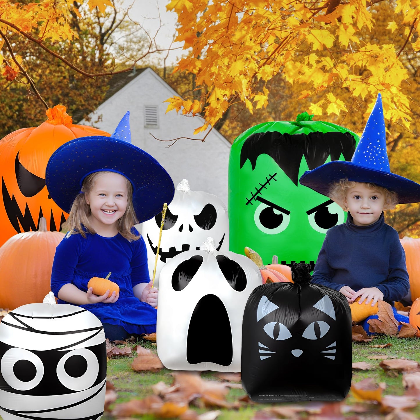 10 Pack Halloween Leaf Lawn Bags - Giant Pumpkin Lawn Bag with Twist Ties, Reusable Trash Bag for Outdoor Garden Decoration, Thanksgiving Fall Yard Decor