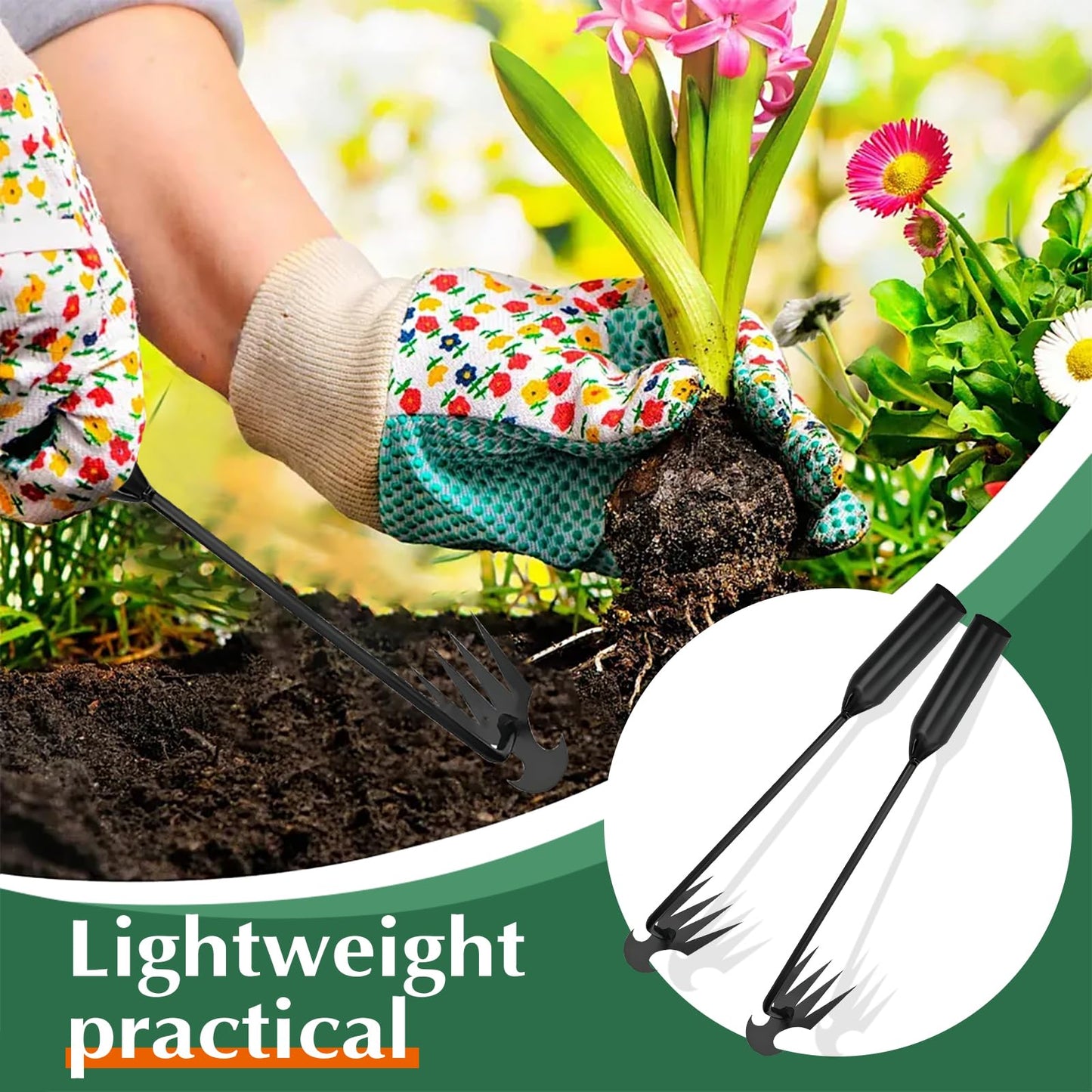Weed Puller Tool Garden Weed Pulling Tool,Portable Garden Weeding Tool,4 Teeth Manganese Steel Forged Hand Weeder for Vegetable Gardening Backyard Farm Planting & Weeding,Ideal for Gardening