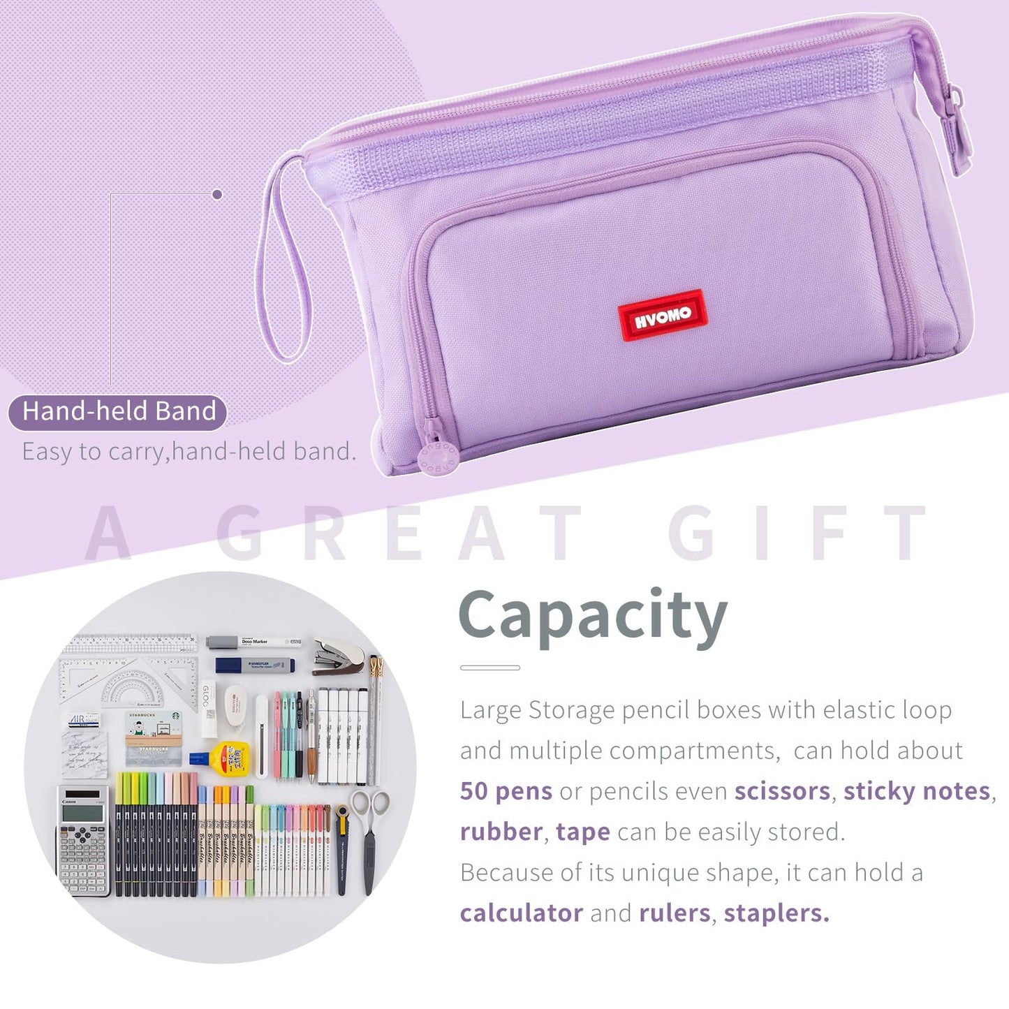 HVOMO Pencil Case Large Capacity Pencil Pouch Handheld Pen Bag Cosmetic Gift for Office School Teen Girl Boy Men Women Adult (Purple)