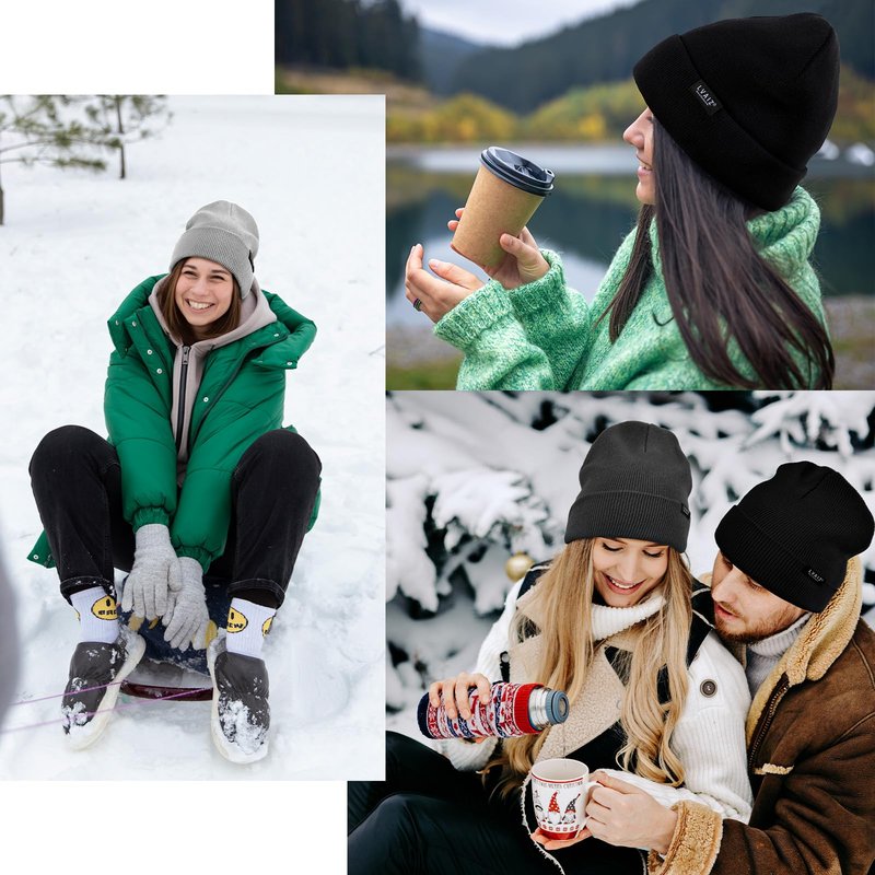 3 Pack Satin Lined Beanie Hats for Women Men Winter Silk Lined Soft Warm Knit Cuffed Beanies Cotton Crochet Slouchy Skull Cap