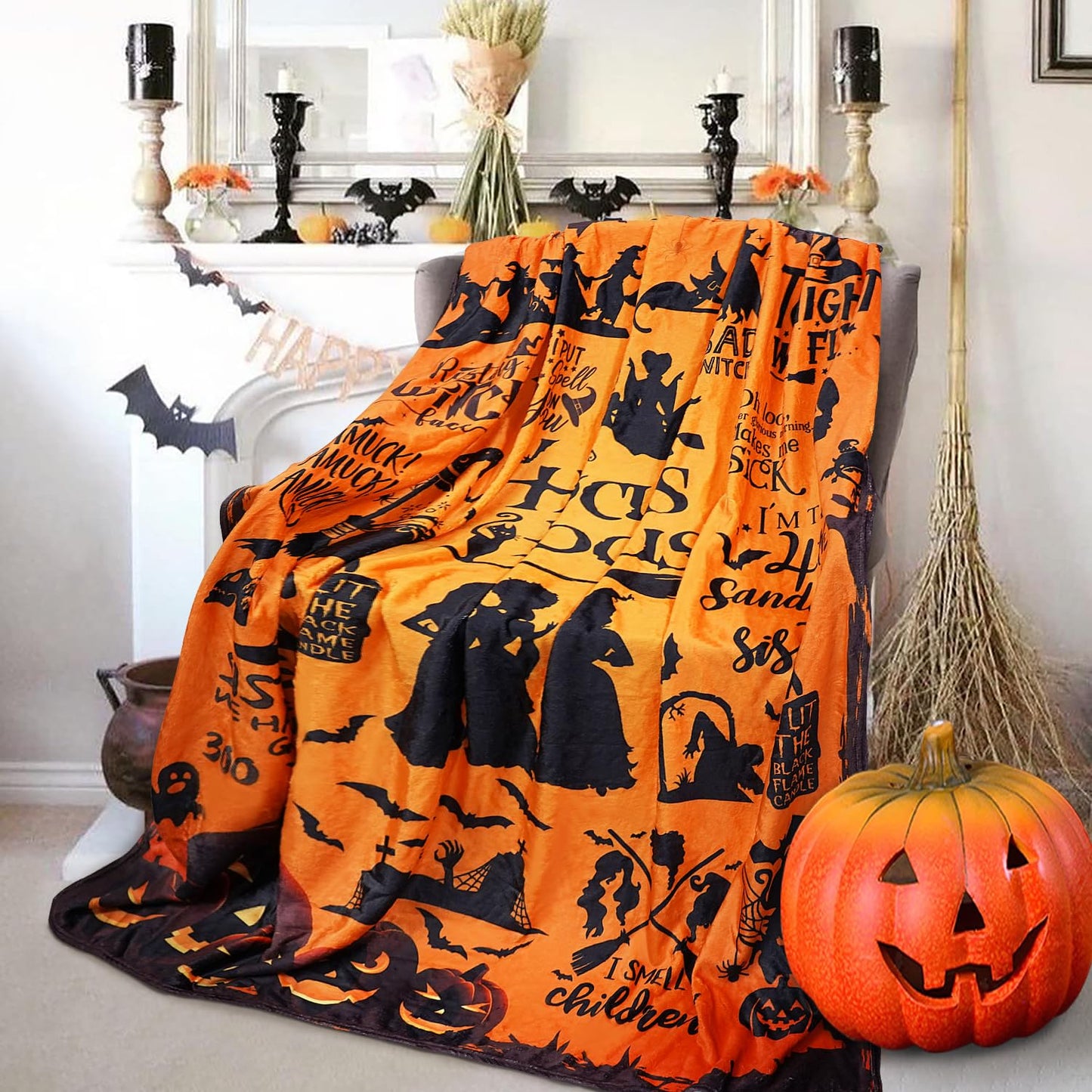 Metawu Witch Blanket Halloween Throw Blankets for Women Witch Flannel Fleece Blankets for Couch Sofa Bed Chair Decor Halloween Decorations Blanket 50x60in