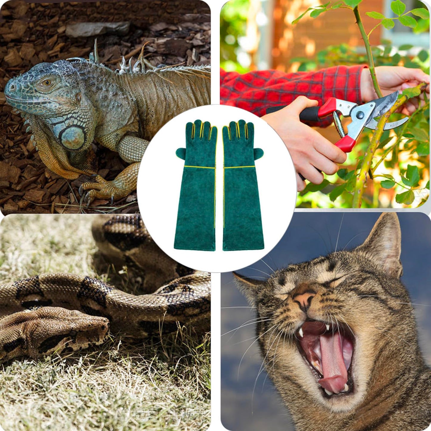 FIPASEN Animal Handling Gloves Bite Resistant, 23.6'' Anti Scratch Gloves for Cats, Multipurpose Bite Proof Leather Pet Gloves for Grabbing Cat Reptile Puppy Bird Poultry or Gardening Welding