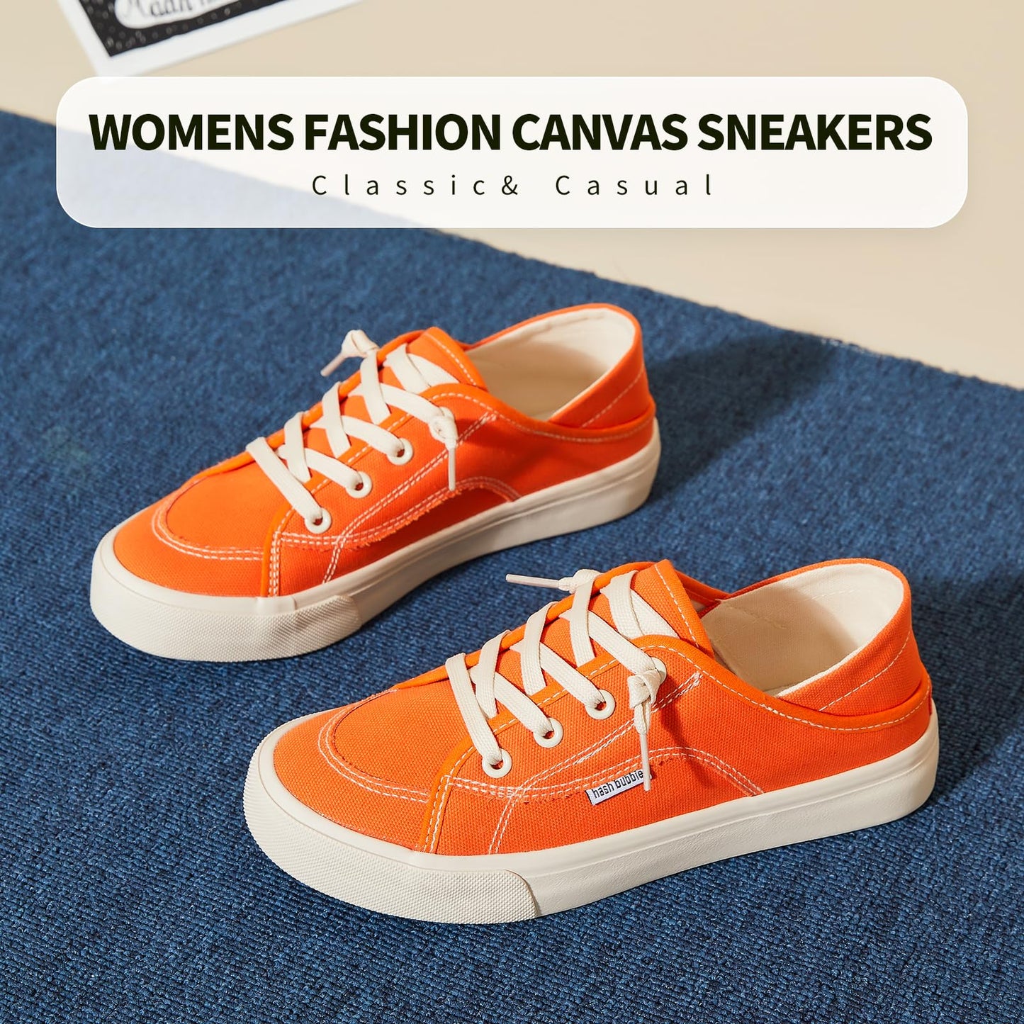 hash bubbie Women's Slip on Shoes Canvas Shoes Non Slip Fashion Canvas Sneakers for Women Low Top Loafers(Orange.US7)