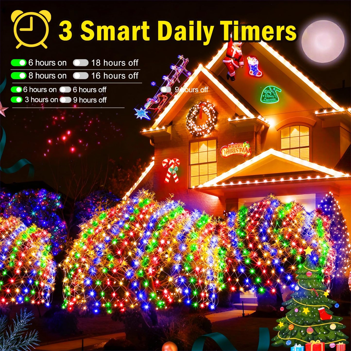 KNONEW Christmas Net Lights 420 LEDs 13ft x 6.6ft Outdoor Mesh Lights Connectable Waterproof 8 Modes & Timer Plug-in Net Fairy Lights for Bushes Garden Party Wedding Holiday,Multicolor