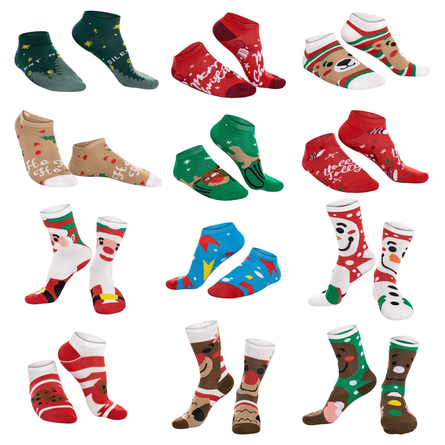 JOYIN 2025 Christmas Advent Calendar, 12 Days Christmas Warm Cotton Socks for Women Adults, Xmas Countdown Calendar with 8 Low Cut & 4 Knee High Socks, Xmas Party Favor Gifts