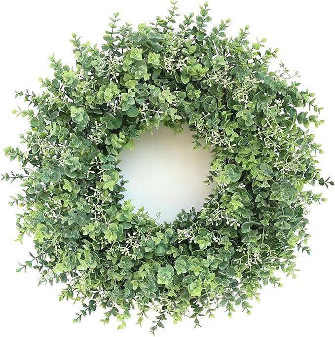 26'' Eucalyptus Wreath for Front Door - Large Artificial Eucalyptus Leaves with White Seeds Greenery Outdoor Wreath for Porch,Window,Farmhouse,Home,Hanging Decor- Spring, Summer, All Seasons (Green) 