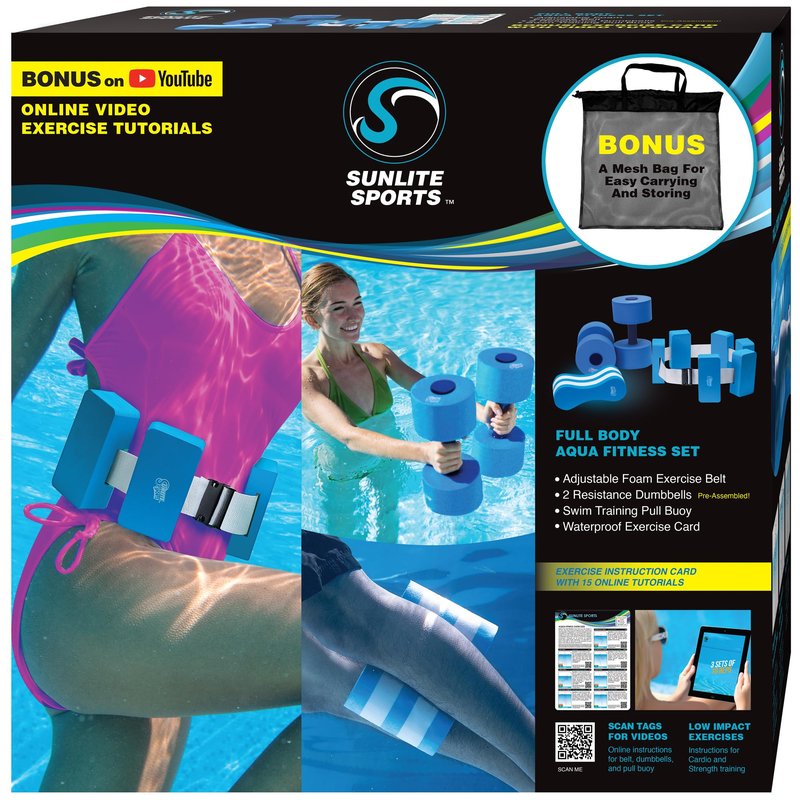 Sunlite Sports High-Density EVA-Foam Dumbbell Set, Water Weight, Soft Padded, Water Aerobics, Aqua Therapy, Pool Fitness, Water Exercise (Ultimate Aqua Fitness Set with Training Manual (6 pcs))
