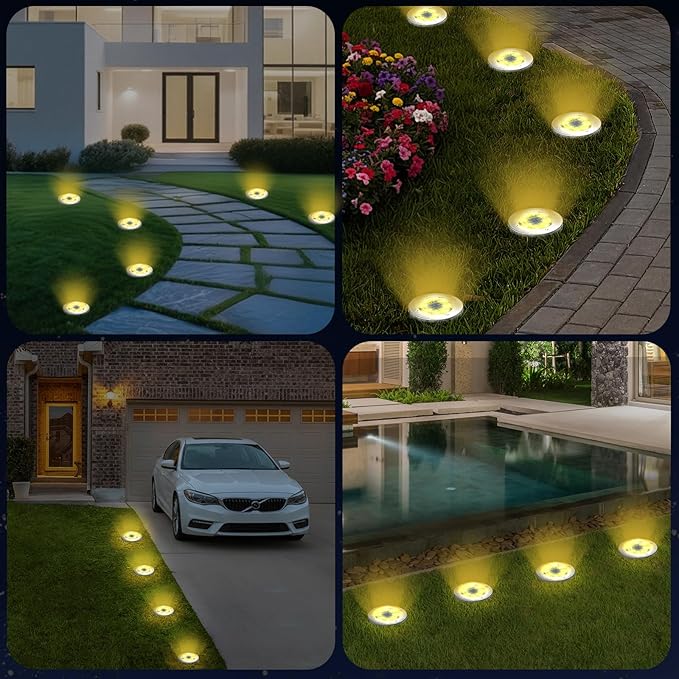INCX Halloween Solar Lights Outdoor,12 Pack Solar Pathway Lights with Auto On/Off,Waterproof & Anti-Rust Landscape Lighting for Garden, Yard, Patio, Deck - Halloween Decorations,Yellow