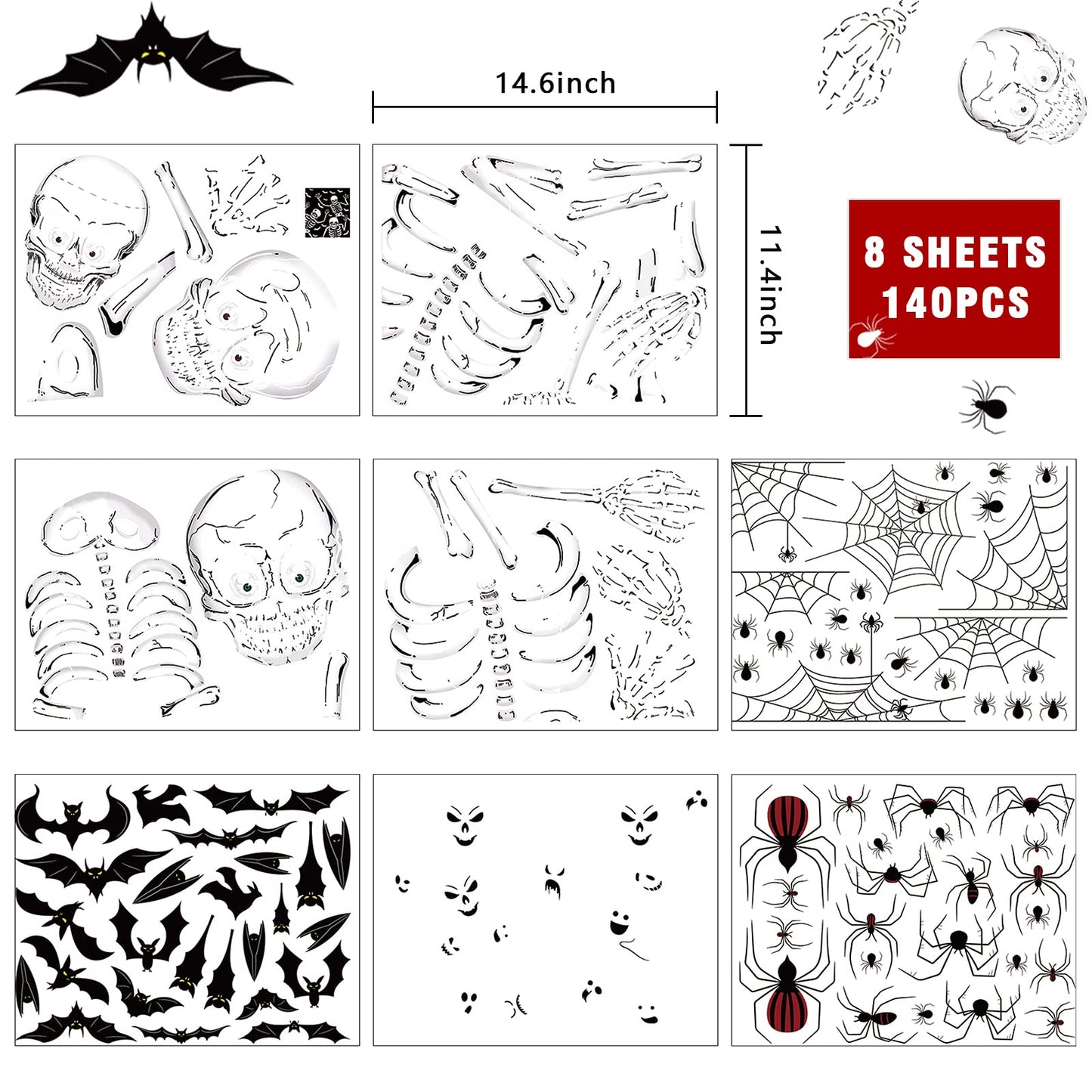 140PCS Halloween Window Clings Decor for Halloween Decorations, Double Side Window Stickers Removable Glass Decals for Party Decorations Indoor