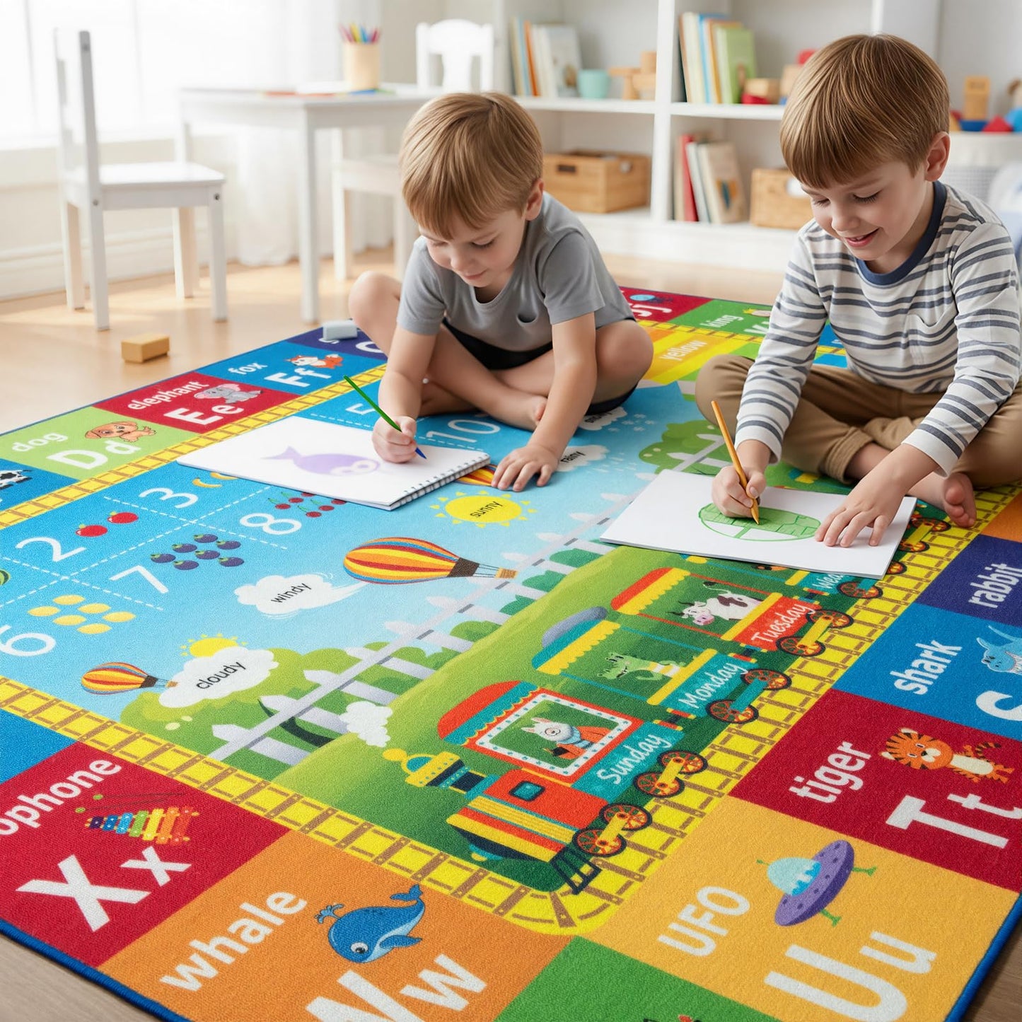 ST. BRIDGE Educational Kids Rug for Playroom 4x6 Feet, Non Slip Play Mat with ABC Alphabet, Numbers & Animals for Toddler Preschool Nursery Classroom, Soft Washable Area Rug for Early Learning