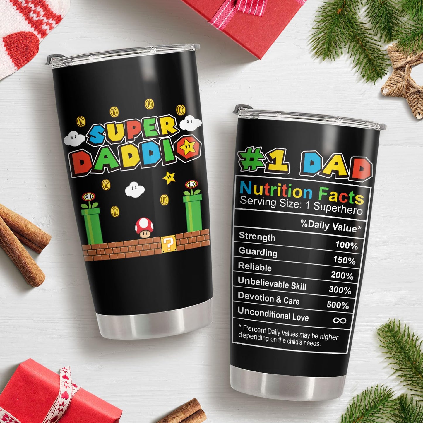 34HD Father Gifts, Daddio Tumbler with Lid 20 oz Stainless Steel, Dad Coffee Mug, Gamer Dad Present, Daddy Birthday Gifts from Daughter, Son, Wife Christmas Gift