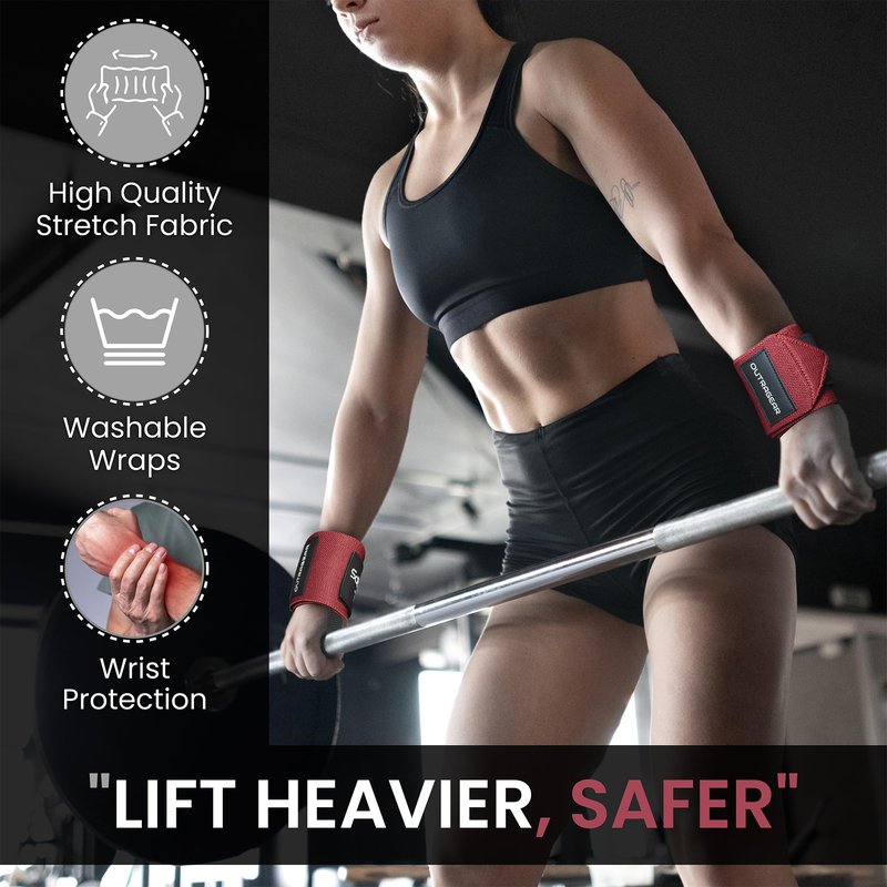 OUTRAGEAR 18" OG-Grade Wrist Wraps for Weightlifting – Heavy Duty Wrist Support with Thumb Loop & Lockdown Strap – Wrist Straps for Powerlifting, Bench Press & Gym Training (Viva Her)