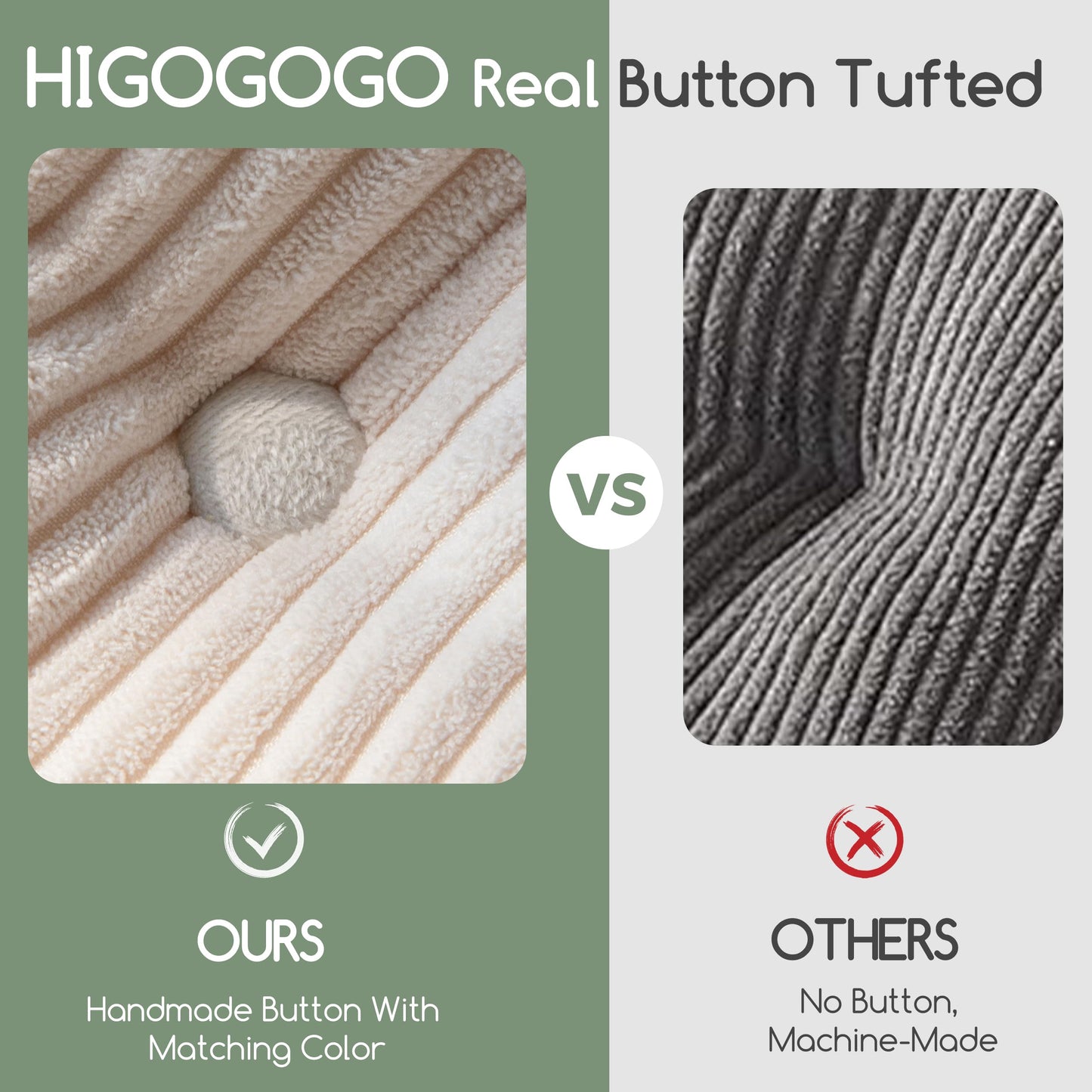 HIGOGOGO Papasan Chair Cushion with Corduroy Cover (Without Chair), 48 x 48 Inch Supportive Cushion, Overstuffed Chair Cushion,Beige
