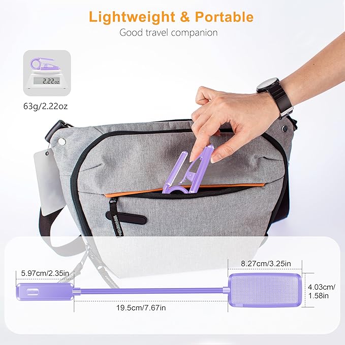 Gritin 9 LED Rechargeable Book Light for Reading in Bed - Eye Caring 3 Color Temperatures,Stepless Dimming Brightness,80 Hrs Runtime Small Lightweight Clip On Book Reading Light for Studying-Purple