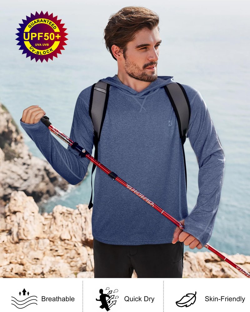 Roadbox UPF 50+ Fishing Shirts for Men Long Sleeve UV Sun Protection Hoodie Outdoor Hiking Shirts