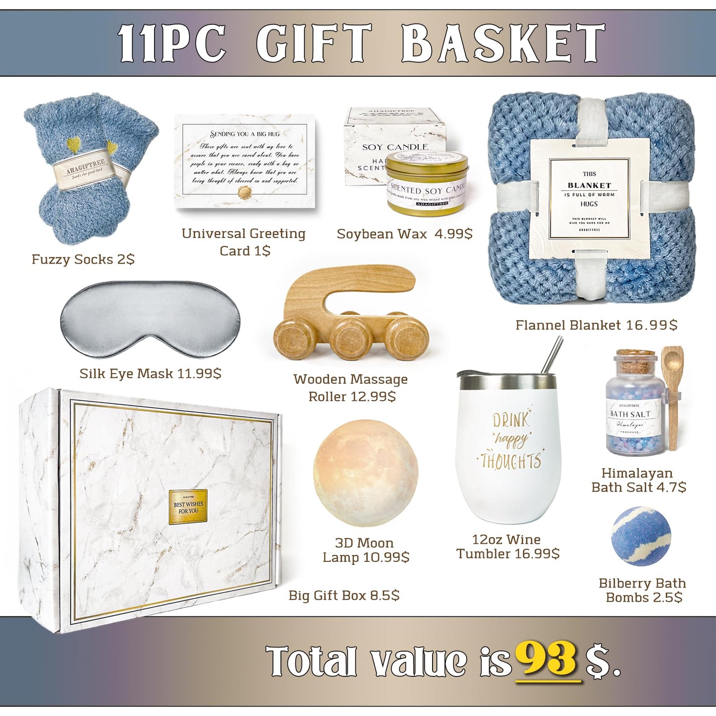 Gift Baskets for Women,11PC Care Package,Think of You, surgery recovery gifts for women,Get Well Soon After Surgery,Birthday Gifts,Thank You,Sympathy Gift Baskets for Women