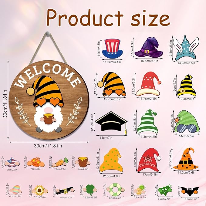 Interchangeable Seasonal Welcome Sign Front Door Decoration,Rustic Round Wood Wreaths Wall Hanging Outdoor Decor for Spring Summer Autumn and Winter All Seasons Holiday Halloween Christmas(Elf)