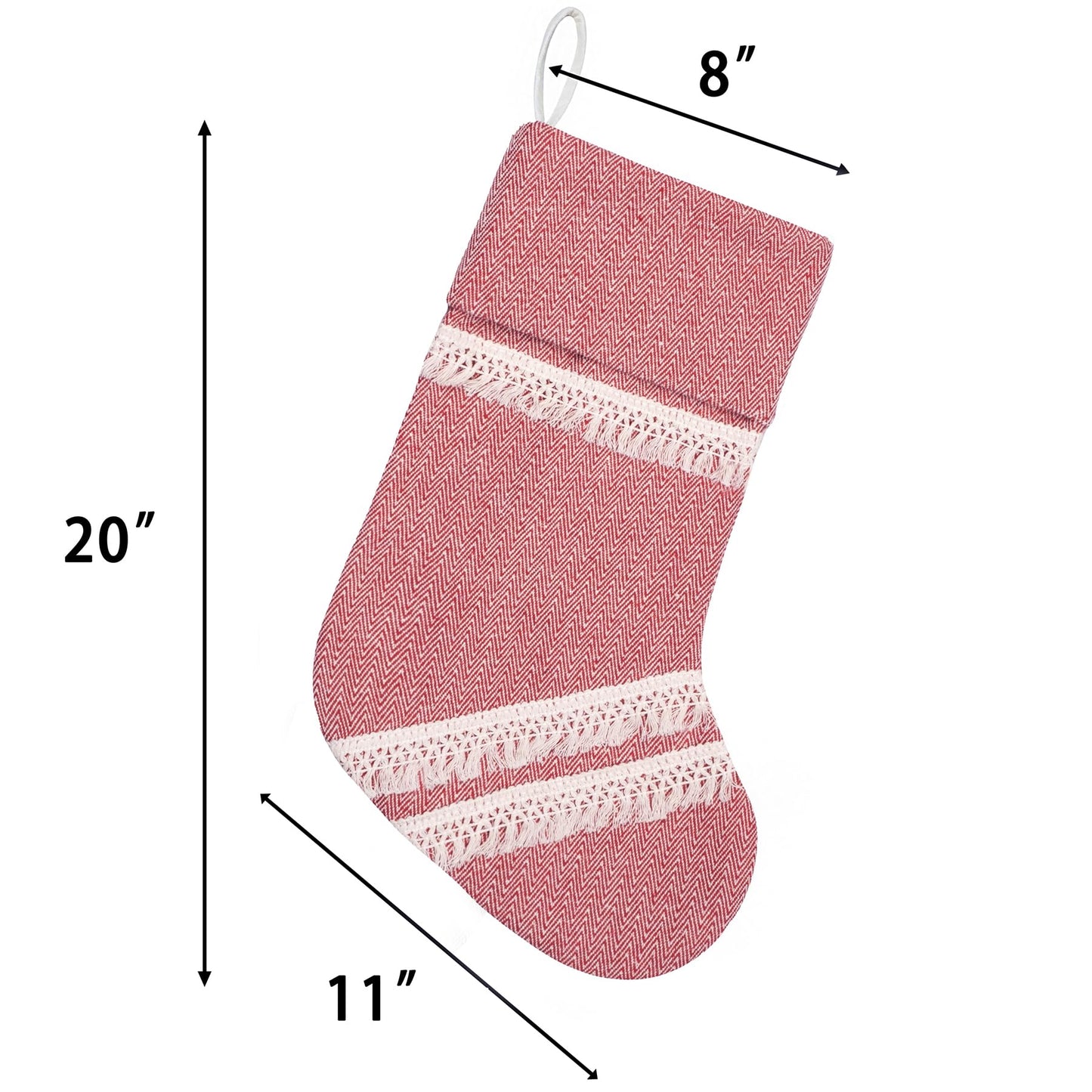 GEX Christmas Stockings 6 Pack for Family 20" Large Rustic Farmhouse Country Red Xmas Stockings with Tassels Hanging Ornament Decorations for Fireplace Xmas Season (Red, Set of 6)